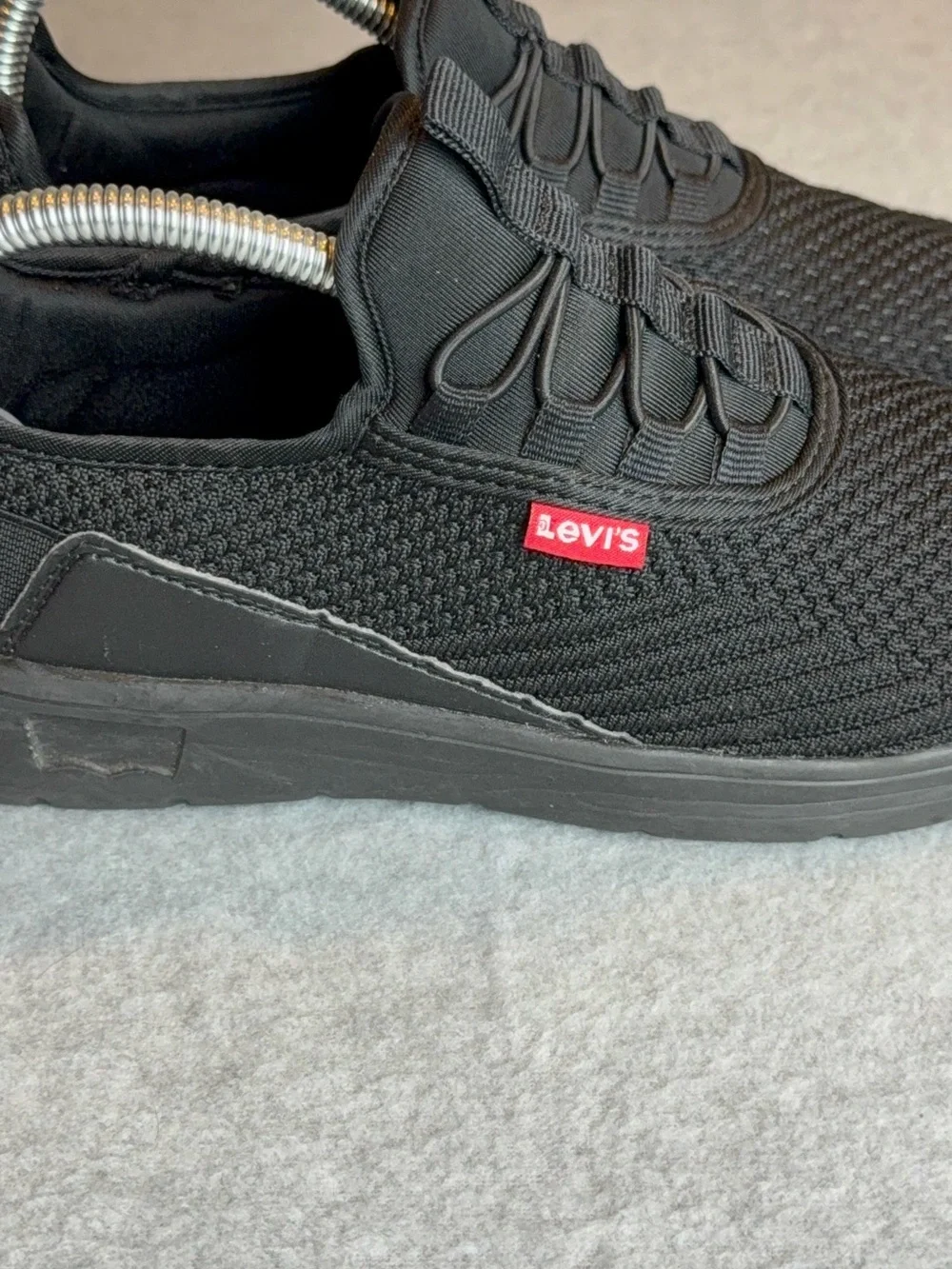 Levi's Men's Black Knit Slip On Casual Sneakers with Red Logo